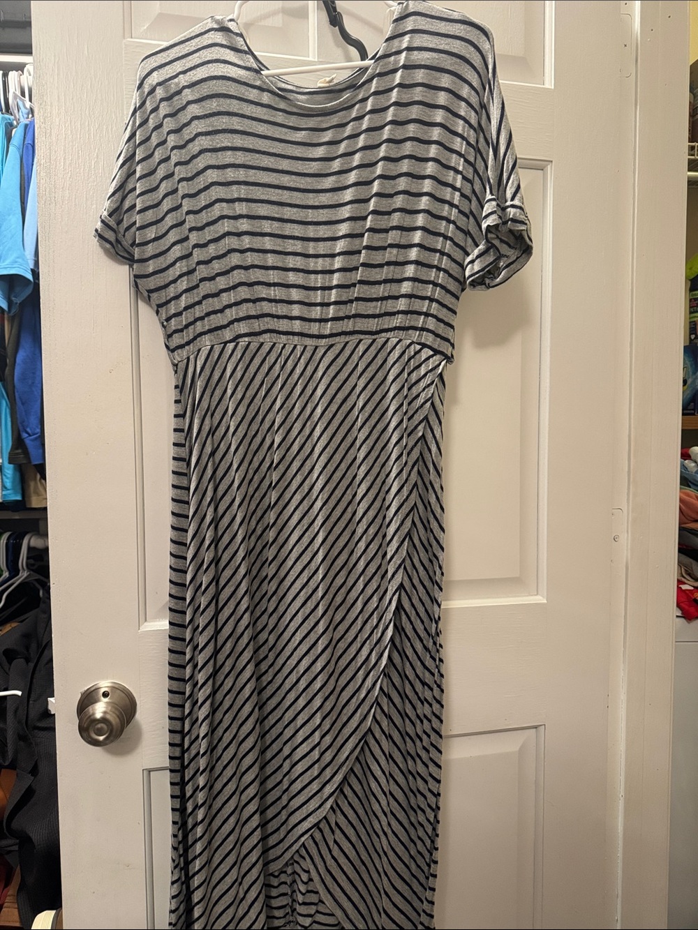 Striped Black and Gray Women’s maternity Maxi Dress